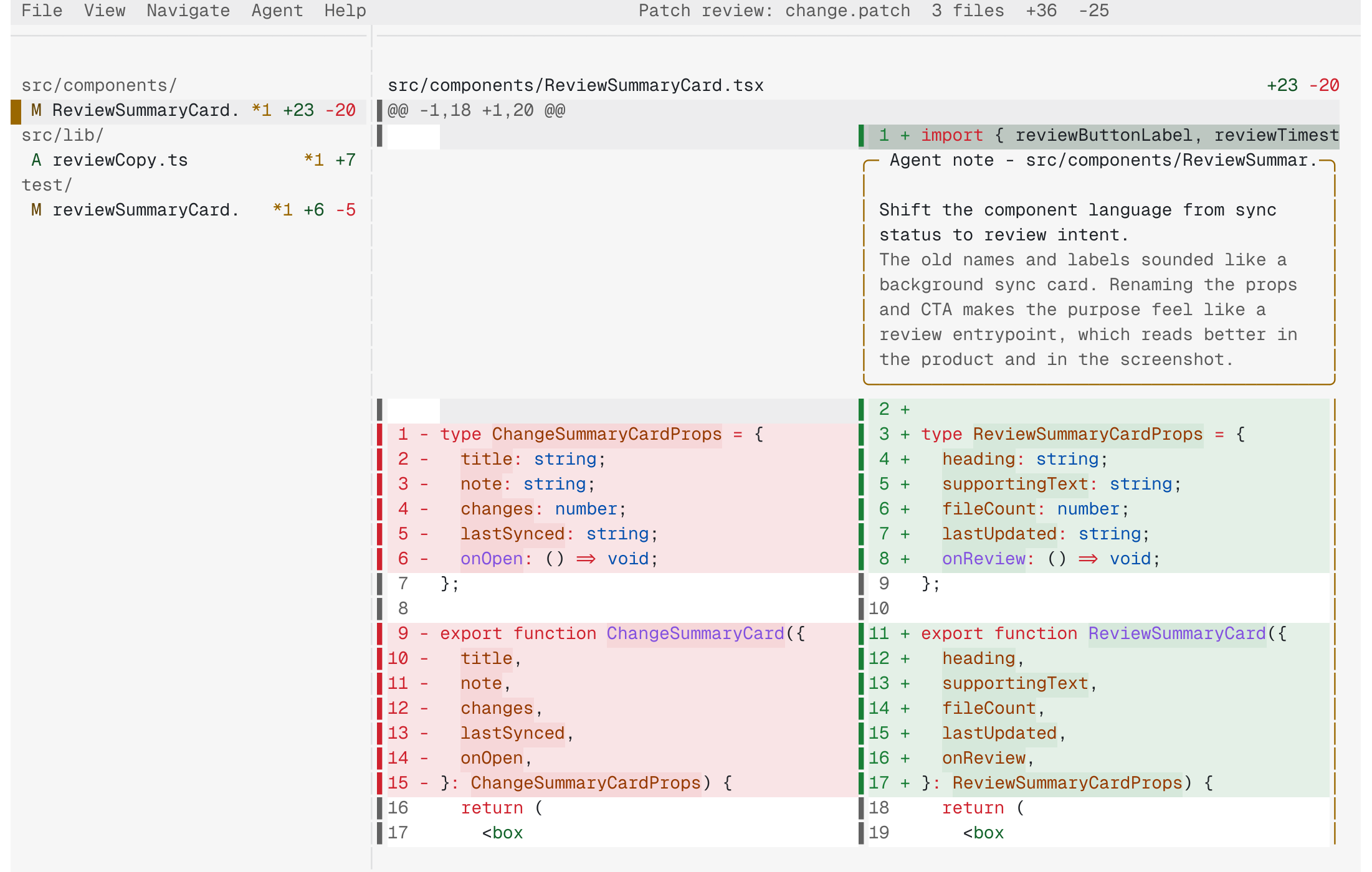 Hunk split-view diff in the GitHub Light theme